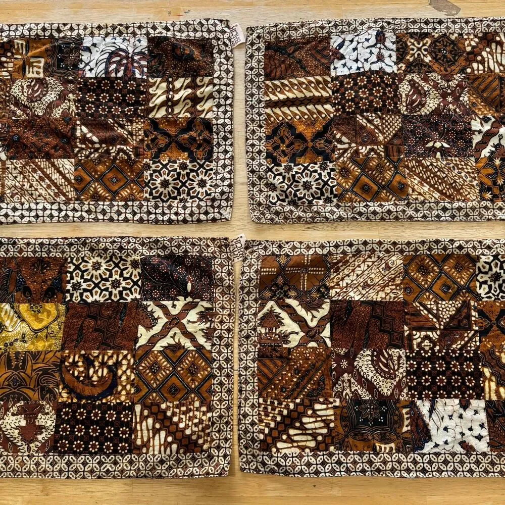 Java Batik Parang Patchwork Indonesia Table Placemats Reversible Lot of 4 RARE